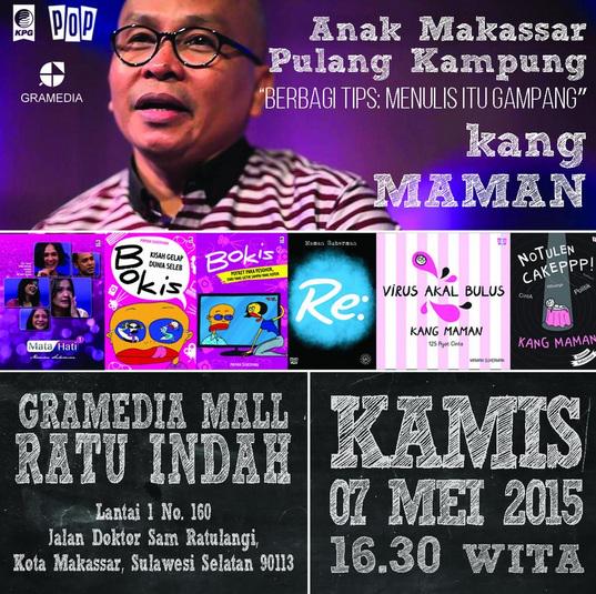 GramediaMaRI1's tweet photo. Selain itu, @maman1965 jg berbagi tips menulis tgl 7 Mei jam 16.30 di @GramediaMaRI1 :)
Jgn lupa dtng ya! http://t.co/73E75glPuo