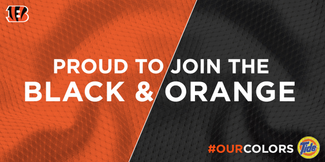 Nuff_ced70's tweet photo. .@TideNFL So pumped to be Black &amp; Orange, #WhoDey! Bengals fans, tell me about #OurColors. #spon http://t.co/wMXPxuQH63