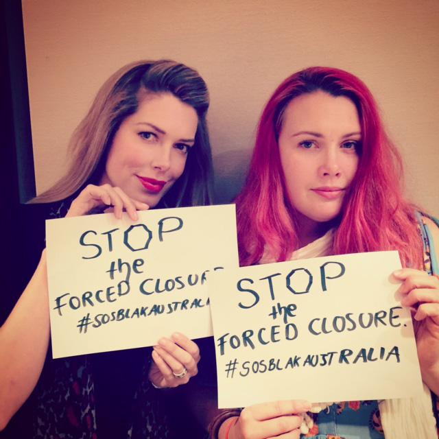 Tara_Moss's tweet photo. Close the gap, not communities. #sosblakaustralia #noconsent W @ClareBowditch in solidarity with those marching today http://t.co/zXpoubHTM3