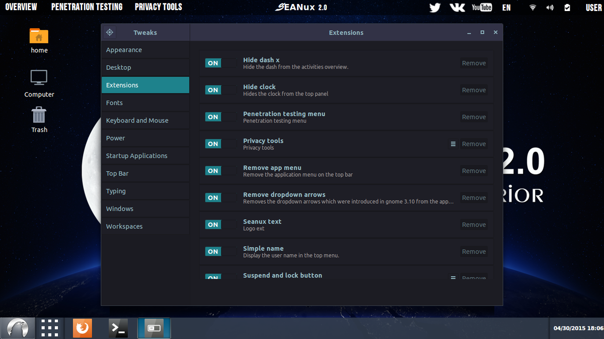 You can manage the interface extensions by running "Tweak Tool" from applications menu and selecting Extensions Tab.
