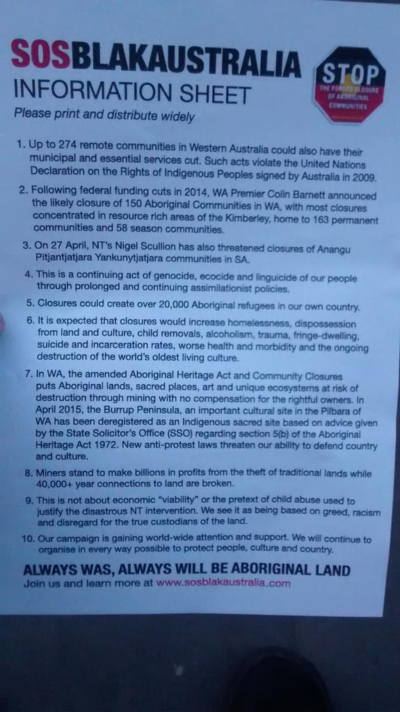 GibbonTake's tweet photo. If, like me, you just got back from o/s and are wondering why Melb is in shutdown, this is handy #SOSBLAKAUSTRALIA http://t.co/gwH79K2mYh