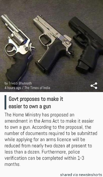 g_burnwal's tweet photo. Govt proposes to make it easier to own a gun
http://t.co/RoYKHqo46P 
 -via Newsinshorts http://t.co/yfP5o1FfVu