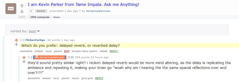 Just chatting with the Psychedelic Jesus himself, Kevin Parker of <a href="/tameimpala/">Tame Impala</a>. Delayed reverb is awesome, by the way.