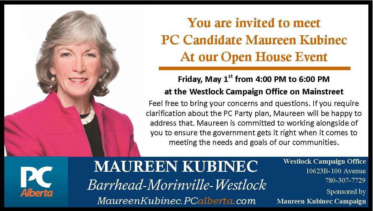 MKubinec's tweet photo. This is the last public event I will be hosting before the election. Friday May 1 4PM-6PM Westlock Campaign Office. http://t.co/5JtHvWcFGm