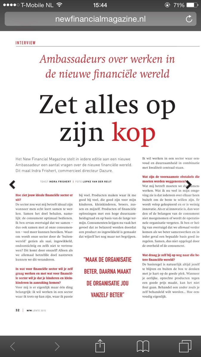 GoedIdee_nl's tweet photo. Commercieel directeur van GoedIdee schittert in New Financial Magazine! “Zet alles op zijn kop”. You go Indra! http://t.co/jKAoNzeQLl