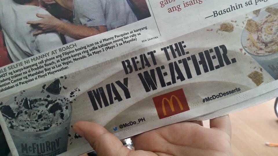 Prince_Evrard's tweet photo. Cheeky @McDonalds ad supporting Manny Pac http://t.co/9Tsdz2Lftk