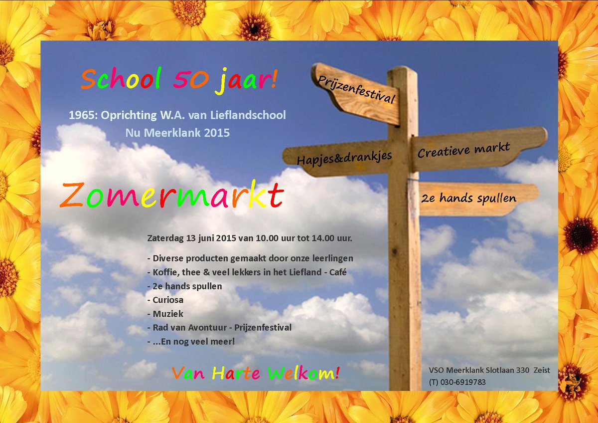 meerklank's tweet photo. @meerklank 50 jaar! Van harte welkom op onze zomermarkt, op 13 juni van 10.00 uur - 14.00 uur! http://t.co/J4BDUIvEUK