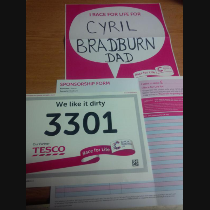 SharonBradburn's tweet photo. I'm doing @raceforlife Mud Run at Weston Park 2moro for @CR_UK in Memory of my Dad. https://t.co/CL64Kwz1Du #BeatbigC http://t.co/N8Jr6fhGTZ