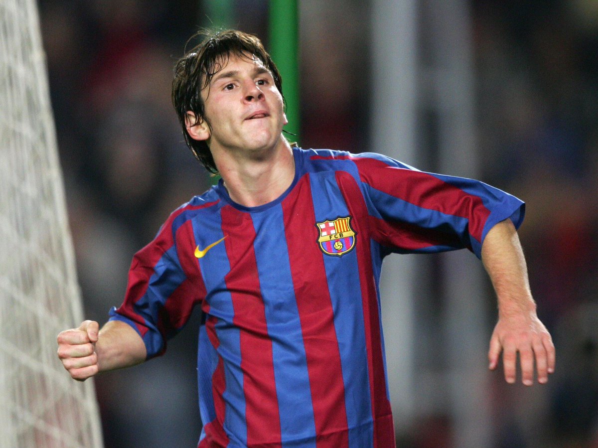 ChampionsLeague's tweet photo. Messi scored his first #UCL goal v Panathinaikos in 2005. Watch 10 more magical strikes: http://t.co/fSsdVHldyJ http://t.co/LSJV9KkKi2