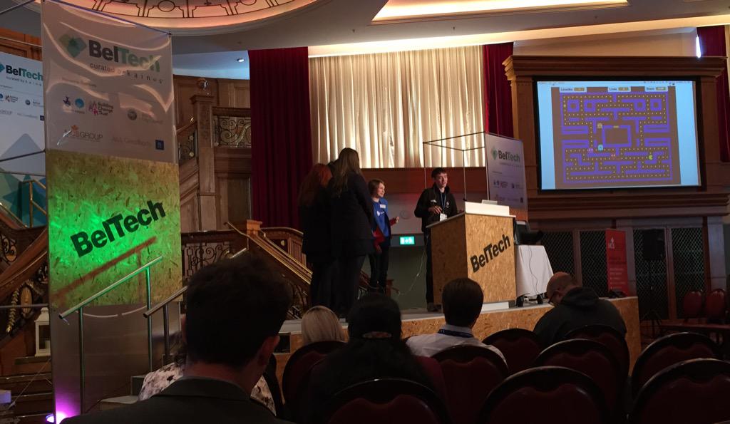 thomas_d_gray's tweet photo. It's a human pacman controller. Poking people to move pacman. @beltech2015 accepts no responsibility for @gbaman1 http://t.co/B3Qdoh0ypd