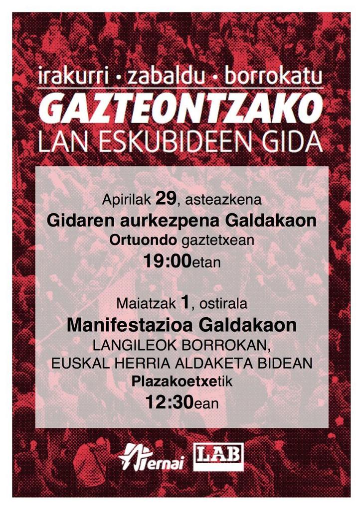 Maiatzak 1 borroka eguna! Gora langile borroka! Prekarietatearen kontra gazteok martxan!