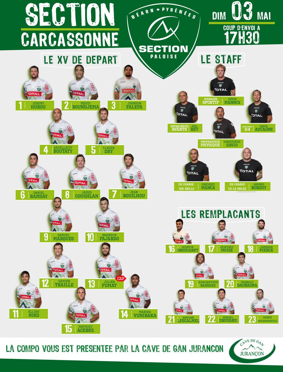 SectionPaloise's tweet photo. Le XV de départ pour la réception de @USCXV ce dimanche à 17h30 présenté par la @CaveJurancon ! #SPUSCXV #TousSection http://t.co/LY78mthV0r