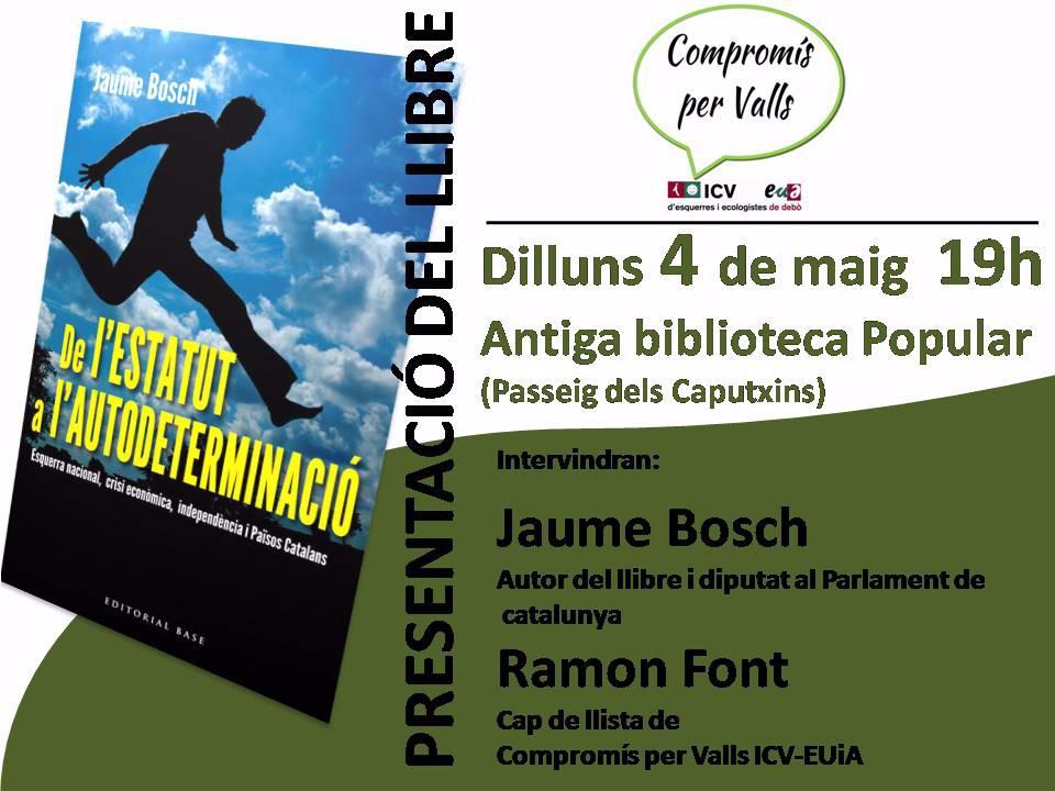 CompromisxValls's tweet photo. #compromispervalls us convida a la presentació "de l' estatut a l'autodeterminació"amb Jaume Bosch @icveuia  #Valls http://t.co/cNSMegmpLr