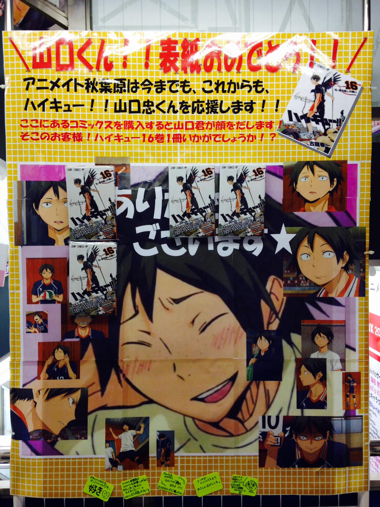 電話予約受付中 アニメイト秋葉原本館 ハイキュー 山口 くん表紙記念 現在の様子です もうほとんどお顔が見えてますね 照れてる山口くんかわいい ご来店頂いたお客様 ツイッターで応援してくれたお客様 本当にありがとうござい