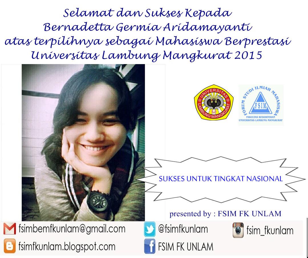 fsimfkulm's tweet photo. Selamat Kepada Bernadetta Germia Aridamayanti atas terpilihnya sebagai Mahasiswa Berprestasi UNLAM 2015 #fsimfkunlam http://t.co/SBxjD5KZt6