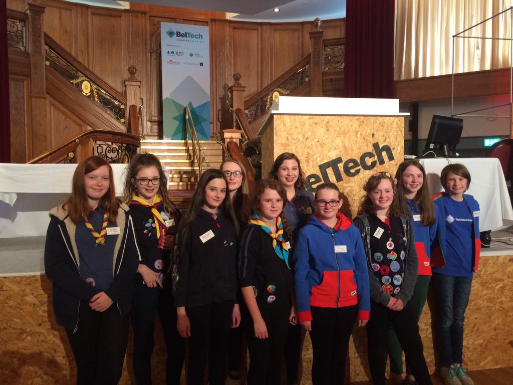 TechAdventureUK's tweet image. Our #techadventure2015 campers at #BelTech15. Thanks to @KainosSoftware for the tickets! @ggulster @Girlguiding