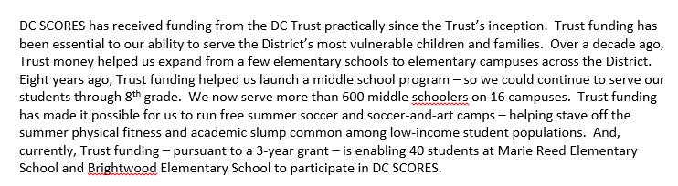 DCSCORES's tweet photo. This image outlines the impact the @DCTrustCorp has had on DCS youth for several years #SupportDCTrust http://t.co/lkki6BahHb