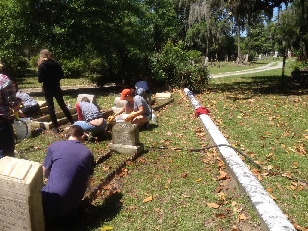 SPAatSCAD's tweet photo. SPA members at work cleaning the stone! http://t.co/6K2roJBljS