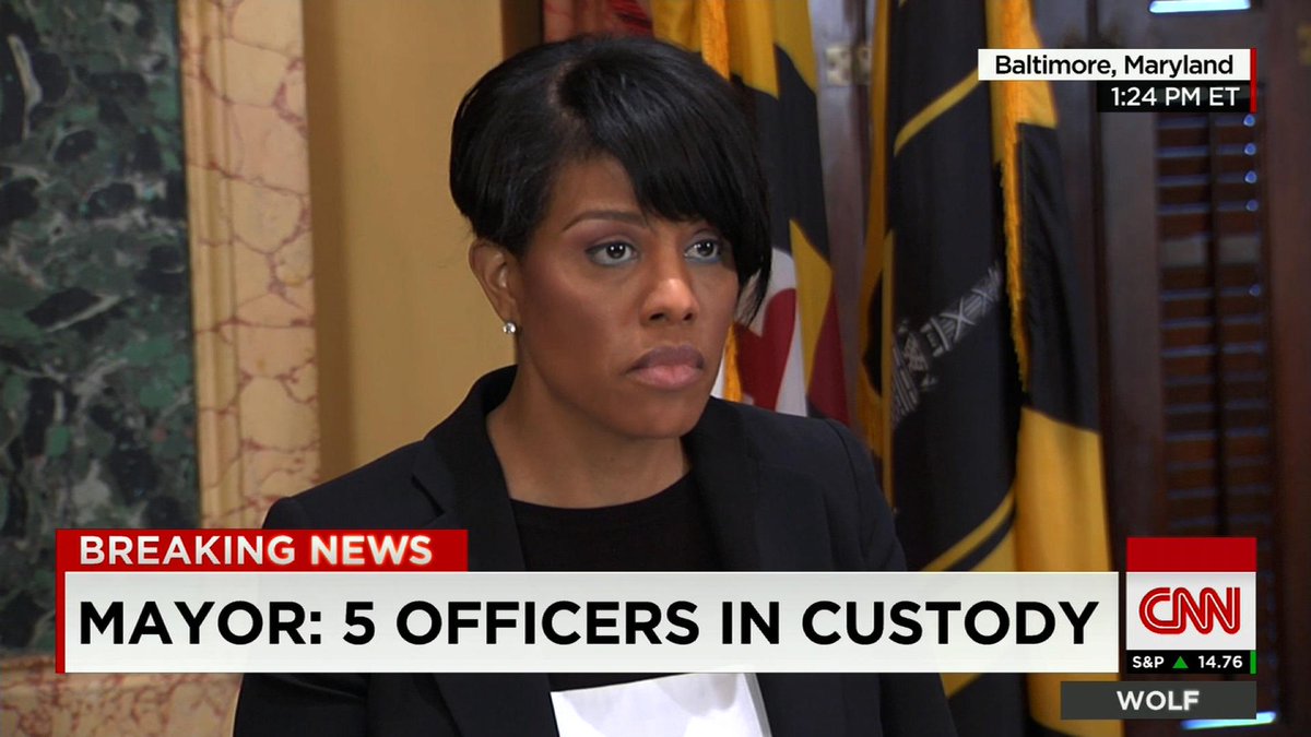 CNNSitRoom's tweet image. Just in: #Baltimore Mayor says 5 of the charged police officers are in custody: CNN.it/go #FreddieGray