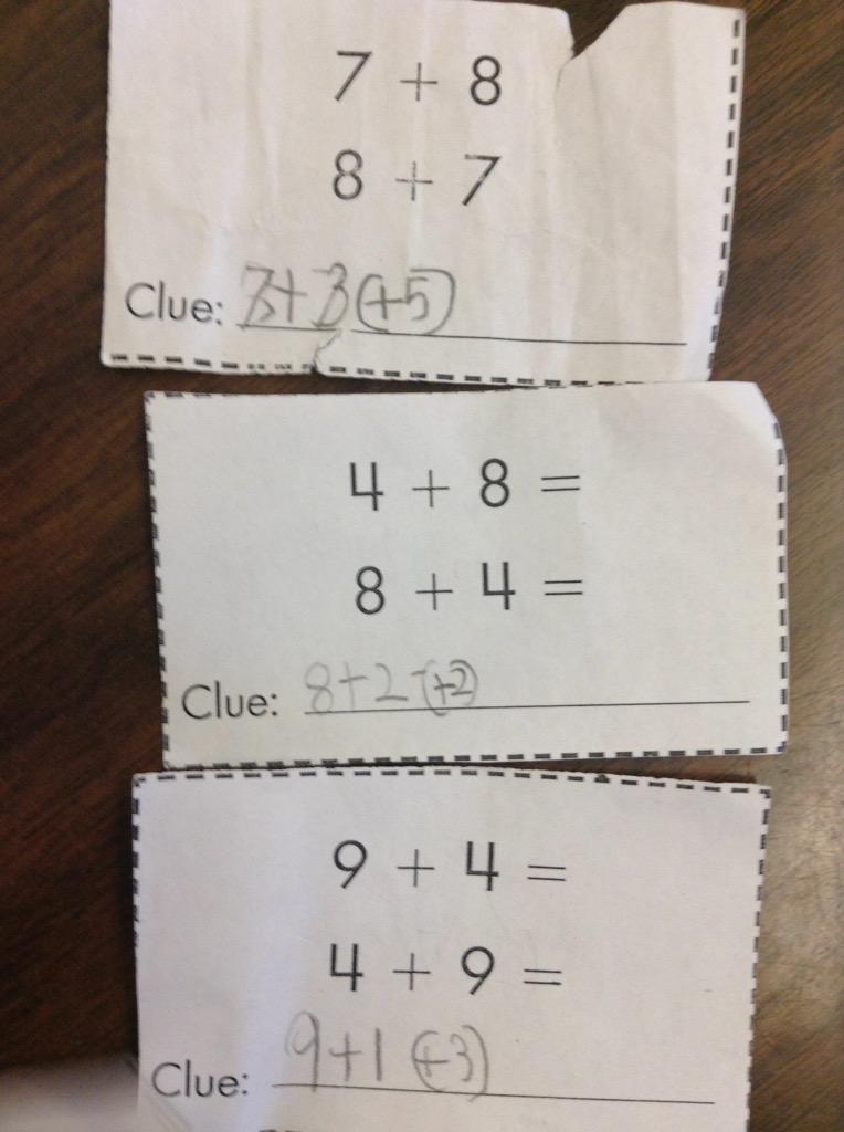 Cport_Second's tweet image. Mathematicians using "Make 10" as a clue for addition and subtraction cards during #MathFluency #AndresClass
