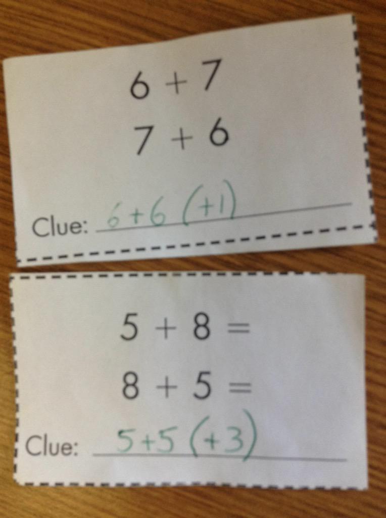Cport_Second's tweet image. Mathematicians using "Doubles +" or "Doubles -" as clues on their addition cards during #MathFluency #AndresClass