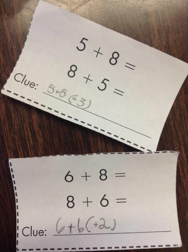 Cport_Second's tweet image. Mathematicians using "Doubles +" or "Doubles -" as clues on their addition cards during #MathFluency #AndresClass