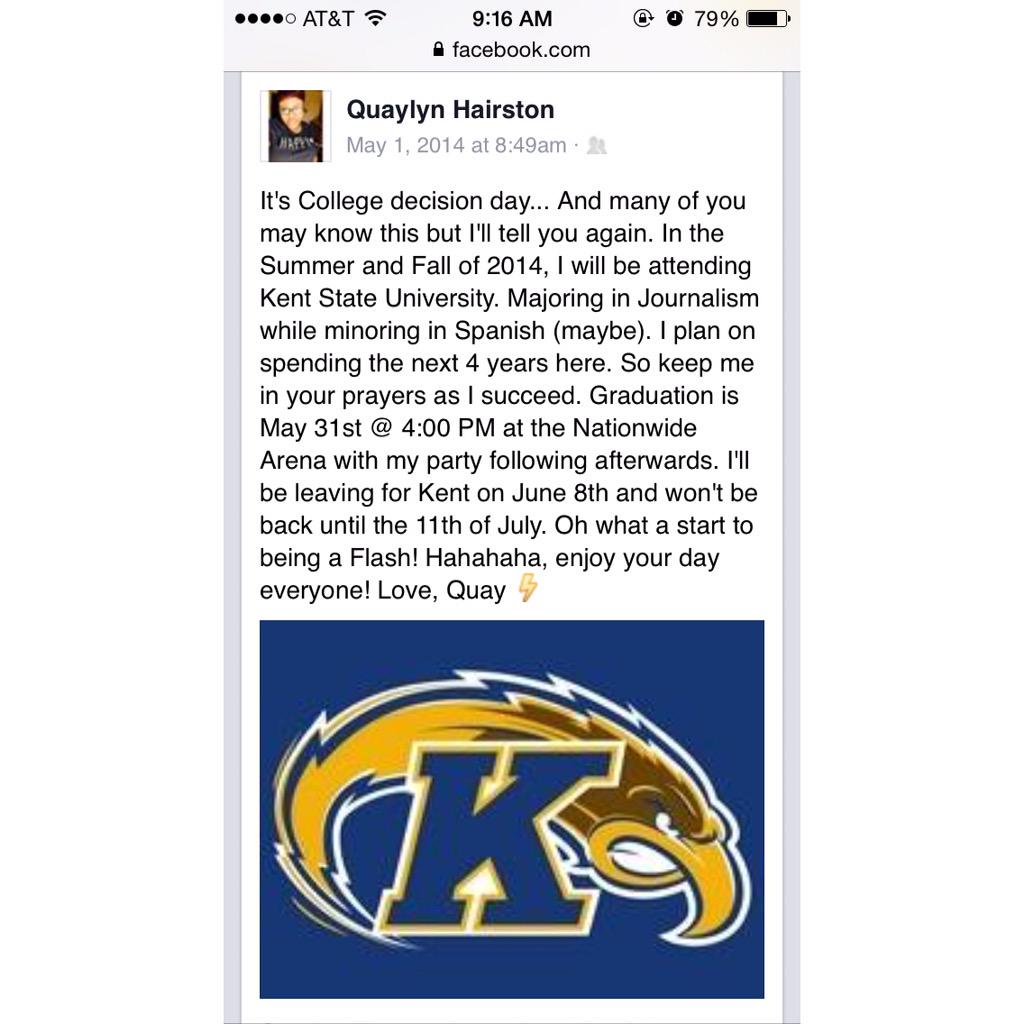 baddiequay's tweet photo. Just a year ago I chose to attend Kent State, a year later I'm here with a 3.3 cum. #KentState18 #Flashes http://t.co/lhApTFLZMa
