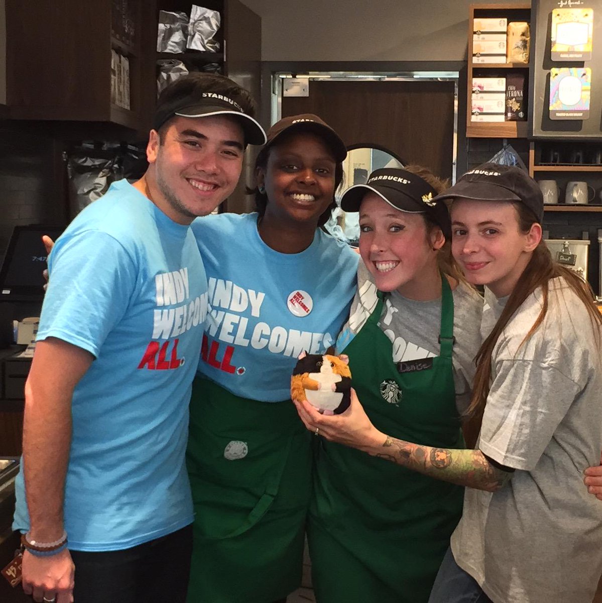 IndyChamber's tweet photo. The @MassAveIndy @Starbucks crew is kicking off May right! #IndyWelcomesAll #LoveIndy #OpenForService http://t.co/CzpomEZlbw