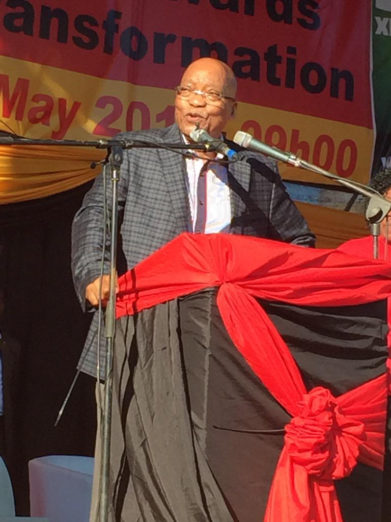 MYANC's tweet photo. President Zuma addressing COSATU members gathered at CurriesFountain for #WorkersDay & #COSATU30 Anniversary, Durban http://t.co/s4chu24T00