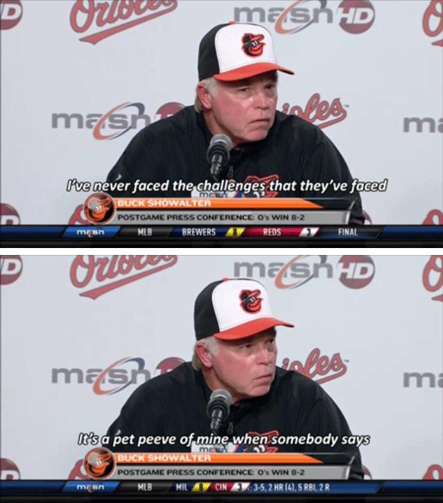 justconnor's tweet photo. definitely not what I expected to hear from the Orioles manager in regards to the #BaltimoreUprising http://t.co/O1oH0OI1AJ