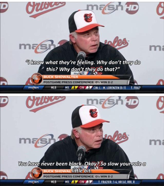 justconnor's tweet photo. definitely not what I expected to hear from the Orioles manager in regards to the #BaltimoreUprising http://t.co/O1oH0OI1AJ