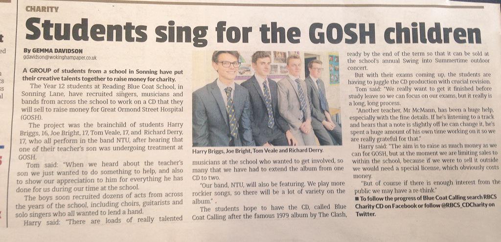RBCS_CharityCD's tweet photo. Great article in the @WokyPaper about the CD. http://t.co/Y6cnsdiQxx