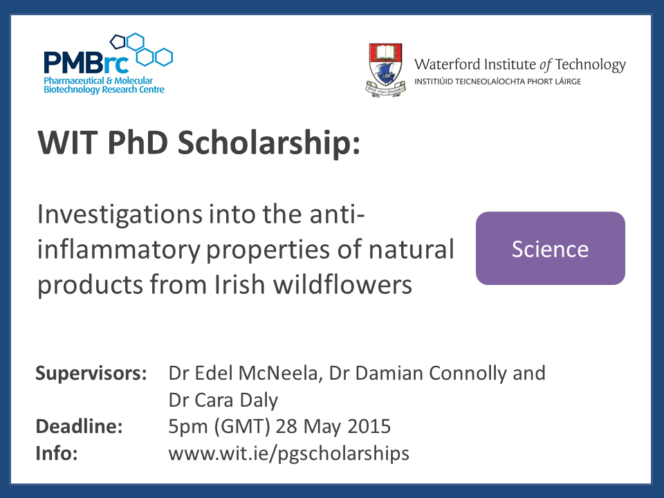 SETU_Research's tweet photo. PhD Scholarship #10/15 @waterfordit: Anti-inflammatory properties of natural products from Irish wildflowers http://t.co/640JimRZKd