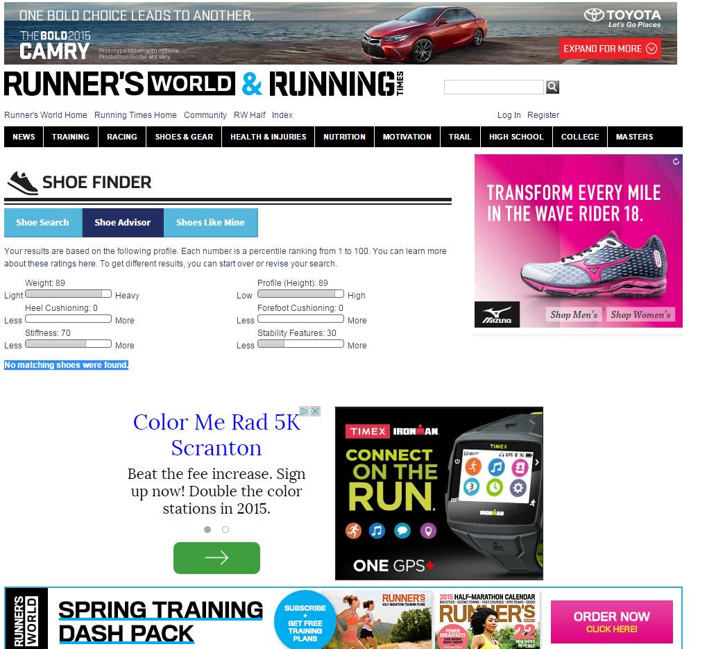 runner's world shoe finder tool