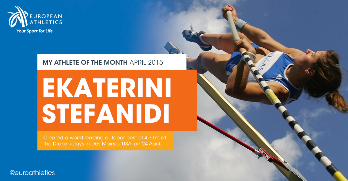 EuroAthletics's tweet photo. Retweet #Stefanidi to vote for Greece’s Ekaterini Stefanidi as your @EuroAthletics #athleteofthemonth for April http://t.co/tCnZhapW6l
