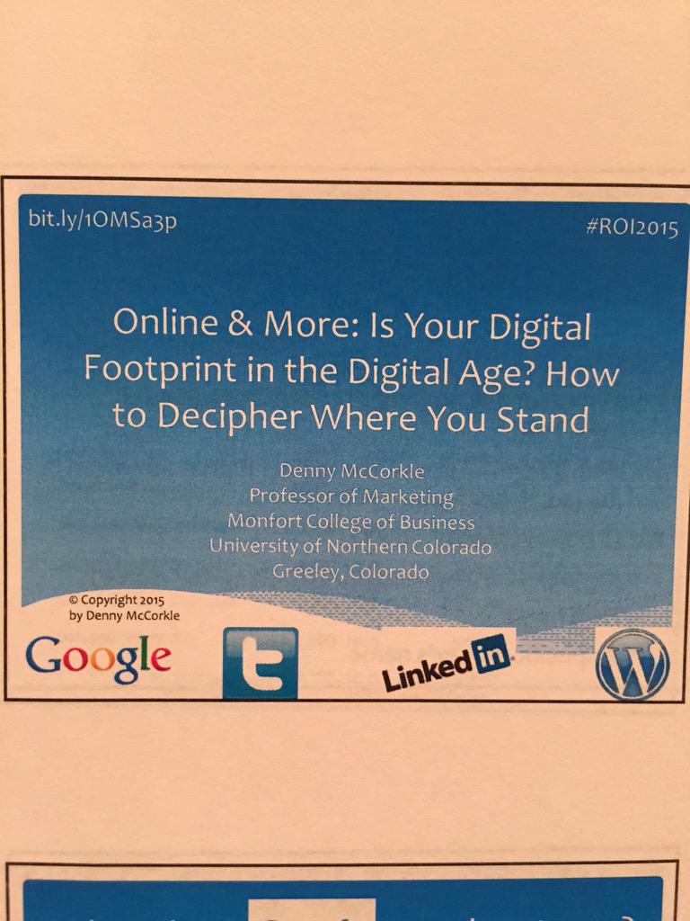 DennyMcCorkle's tweet photo. Today I am presenting at #roi2015 about optimizing your digital footprint #SEO #SMO http://t.co/Fje70XUNSa