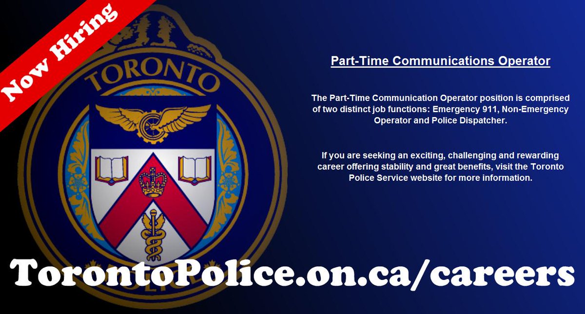 TPSRecruiter's tweet image. #JOBALERT@TorontoPolice is hiring P/T Communications Operators. For more info visit goo.gl/sKJlHC