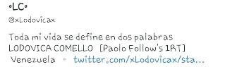 talentcomello's tweet photo. -》LEAN MI BIO《- es unica 
"Toda mi vida se define en dos palabras LODOVICA COMELLO"
#TeAmoLodo http://t.co/WxI55DHcSO