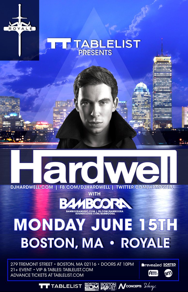 Tickets &amp; tables are now LIVE for <a href="/Hardwell/">Hardwell</a> 6/15 <a href="/RoyaleBoston/">Royale Boston</a> , exclusively on <a href="/Tablelist/">Tablelist</a> . buff.ly/1JeiT7k