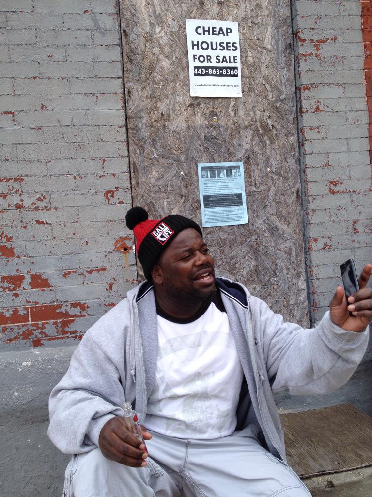 kevrector's tweet photo. "It's gunna be a party tonight. You might want to stick around," says guy who gave name as Ferious Styles. #Baltimore http://t.co/8P0ZGJWROW