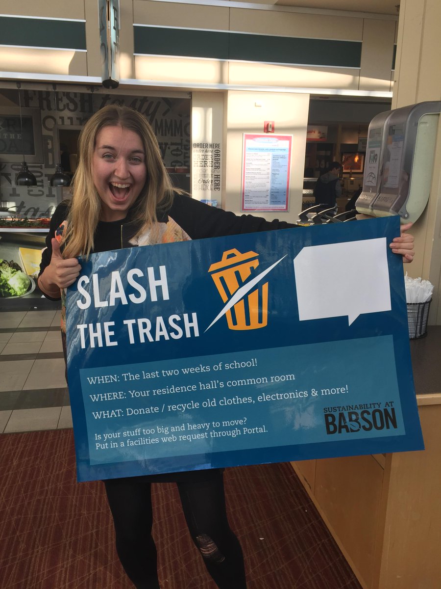 BabsonEcoRep's tweet photo. Jess Thevenoz wants you to #SlashTheTrash! #Babson http://t.co/io3VBH6pRF