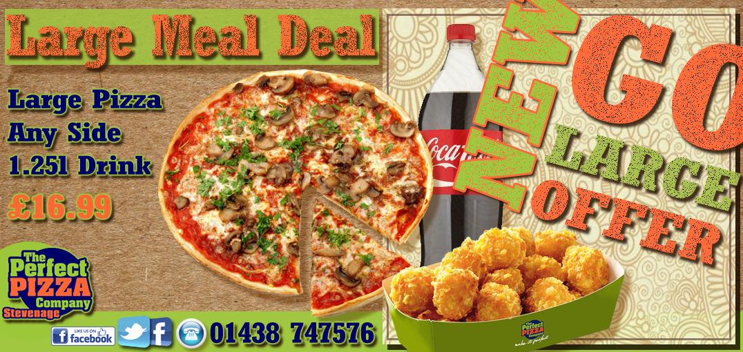 PerfectPizzaStv's tweet photo. Delicious #LargeMeal deal for just Β£16.99!Call us now on 01438 747576 or order online at http://t.co/MypgUwdGnu! #RT http://t.co/A1cwg46aoV