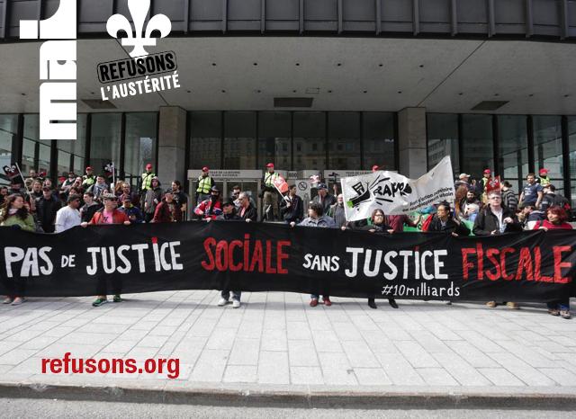 Pas de justice sociale sans justice fiscale! Bravo à la Coalition <a href="/NonAuxHausses/">Coalition Main Rouge</a>. #1mai #polqc #assnat #1ermai