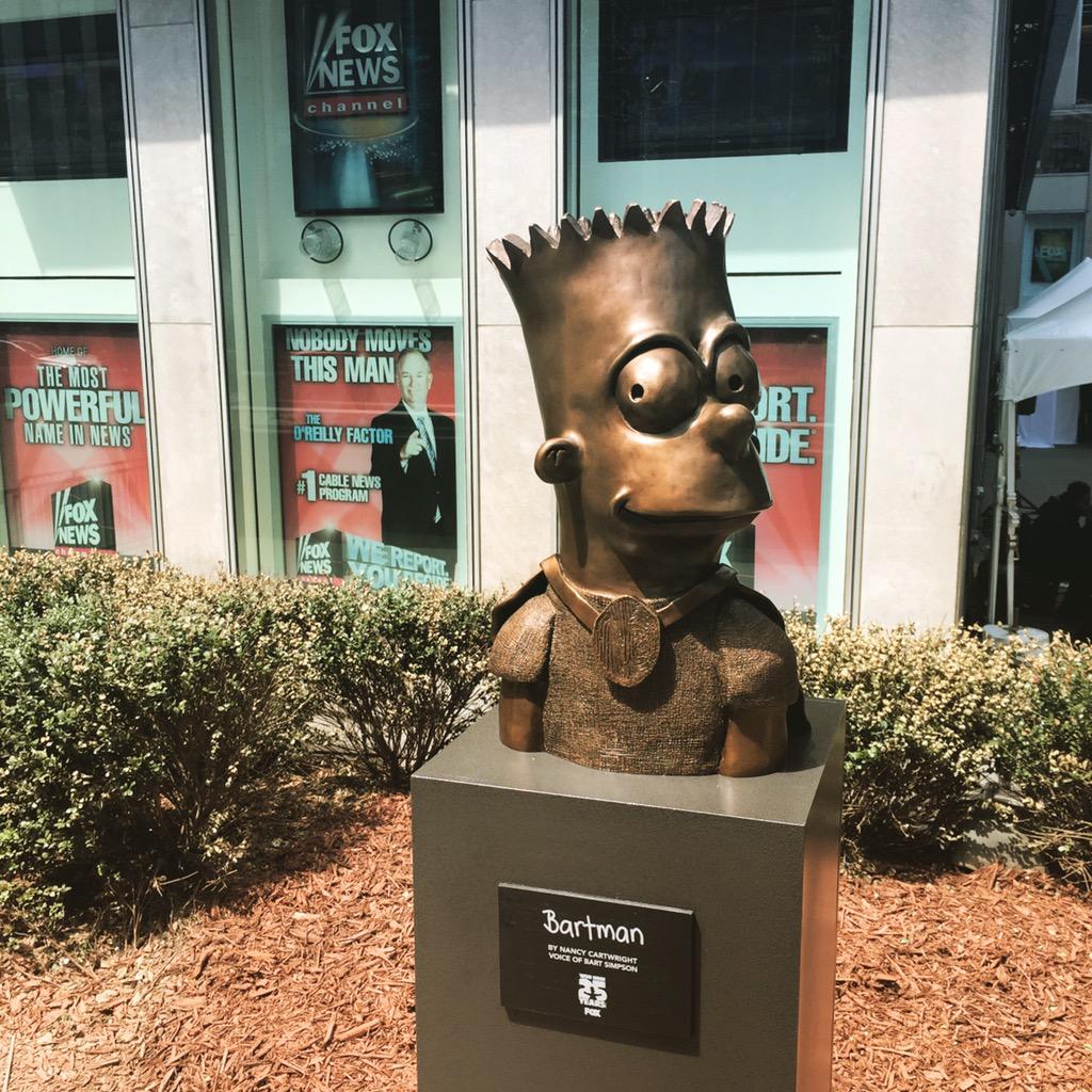 petesnyder's tweet photo. Always fun stuff afoot @foxnews HQ...Grand unveiling of The #Bartman sculpture #Simpsons25 http://t.co/GqtzuQidqh