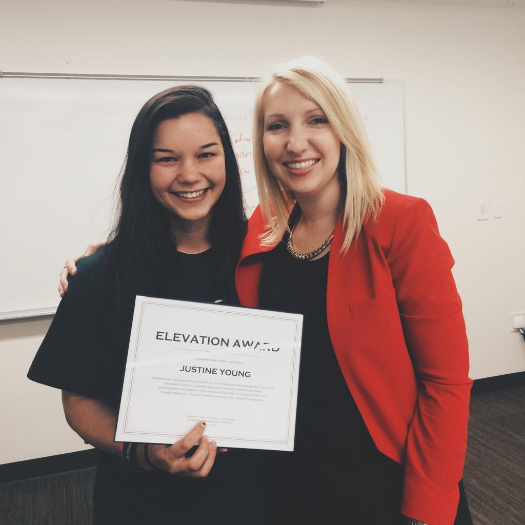 jane_damron's tweet image. Congrats to @justeenmariah on receiving the #css3311 (@ 9:05) #ElevationAward, as decided by her classmates! Sic &apos;em!