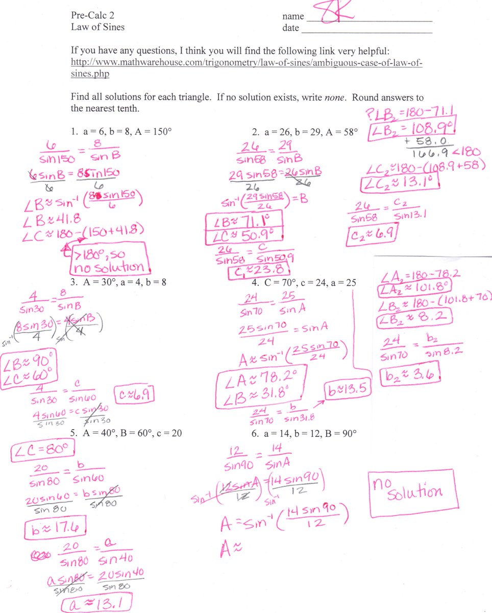 Sandy Kouns on Twitter: "24.24 Law of Sines worksheet answers? Here For Law Of Sines Worksheet