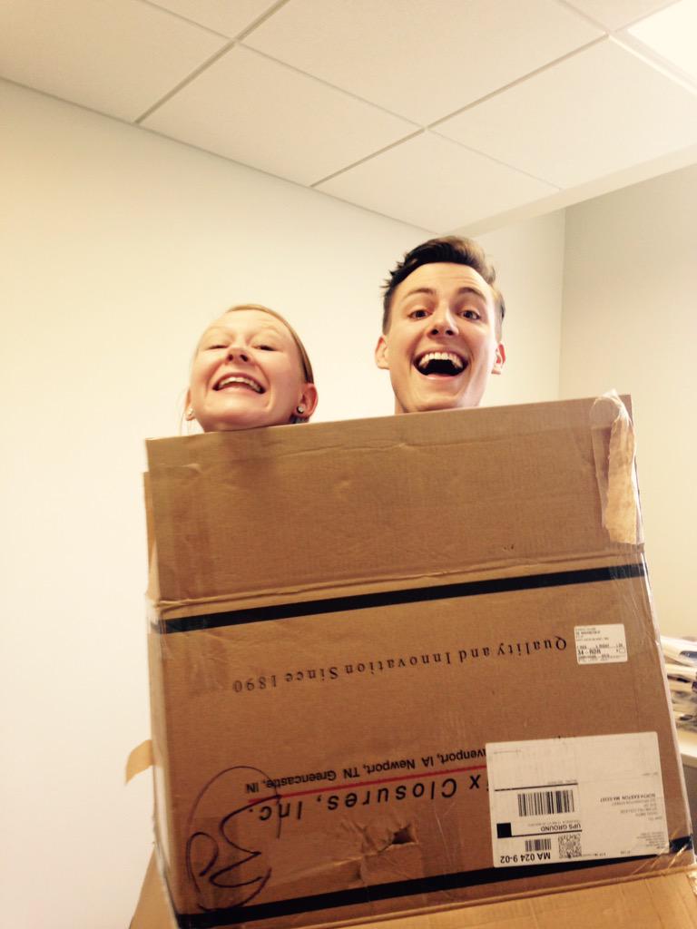 Stonehill_2015's tweet photo. President @AustinAlfredson and Vice President @mgot77 going through boxes left and right today! http://t.co/gfP9M6wook