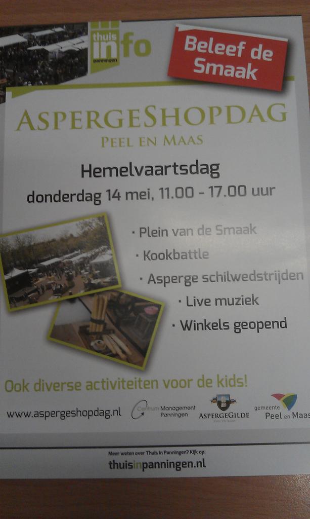 CMPanningen's tweet photo. Beleef de smaak van Peel &amp; Maas tijdens  de aspergeshopdag op hemelvaartsdag 14 mei in centrum Panningen. http://t.co/4obGtaURj5