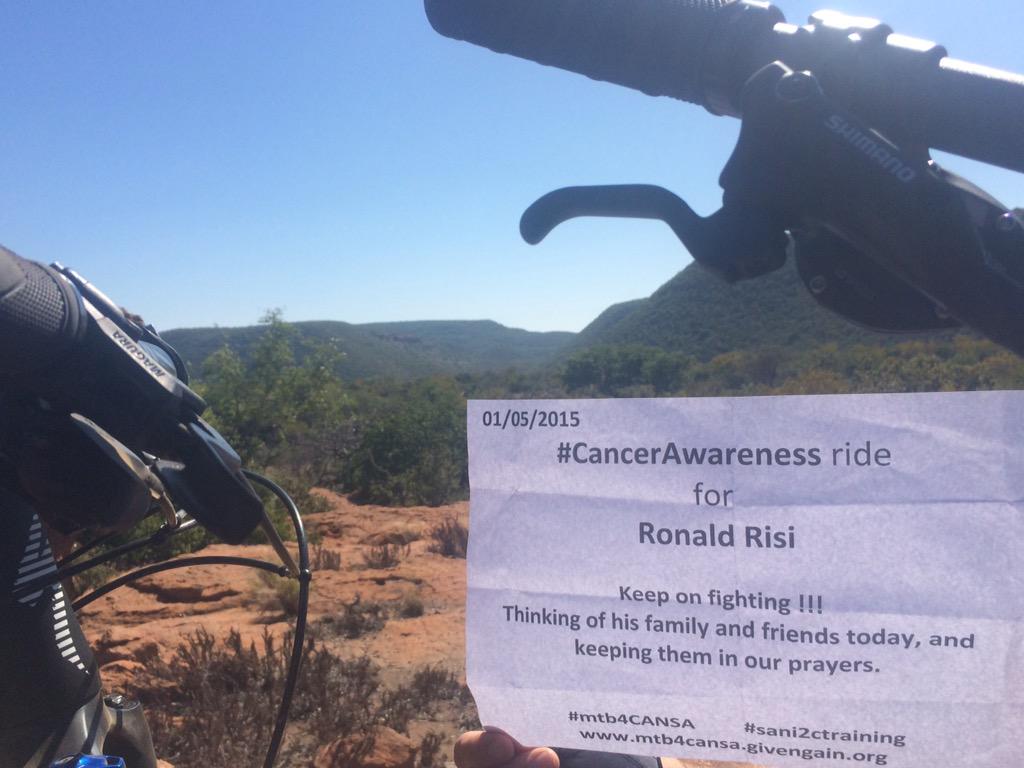 GerhardduToit08's tweet photo. Ride this morning for our mate's dad. #CancerAwareness #mtb4cansa #sani2ctraining @ddekock9 @CANSA http://t.co/X6UQVy0HGu