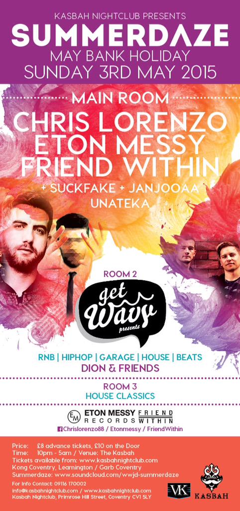 UNATEKA's tweet image. Catch us playing here along side @Lorenzosbeats @Etonmessy @FriendWithin at @KasbahCoventry this Sunday!! #SUMMERDAZE